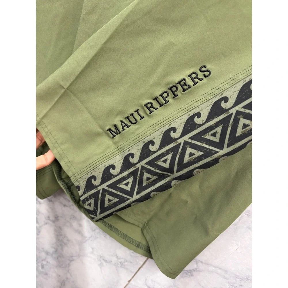 Maui Rippers Tribal Olive Boardshorts Stretch Surf‎ Swim Cargo Pocket Casual  42